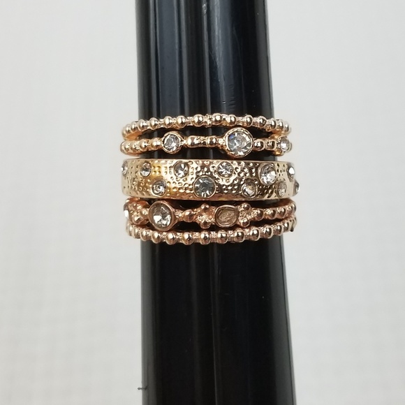 Rose GOLD Stacking Crystal Ring Boho Set - Picture 5 of 8